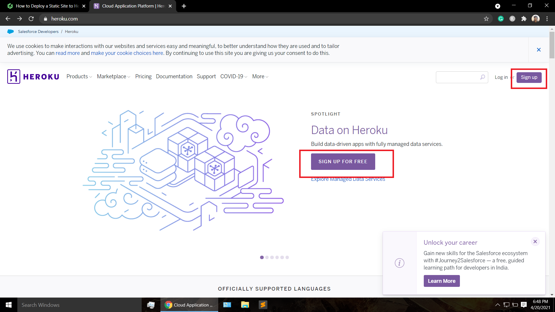 heroku dashboard to host a website