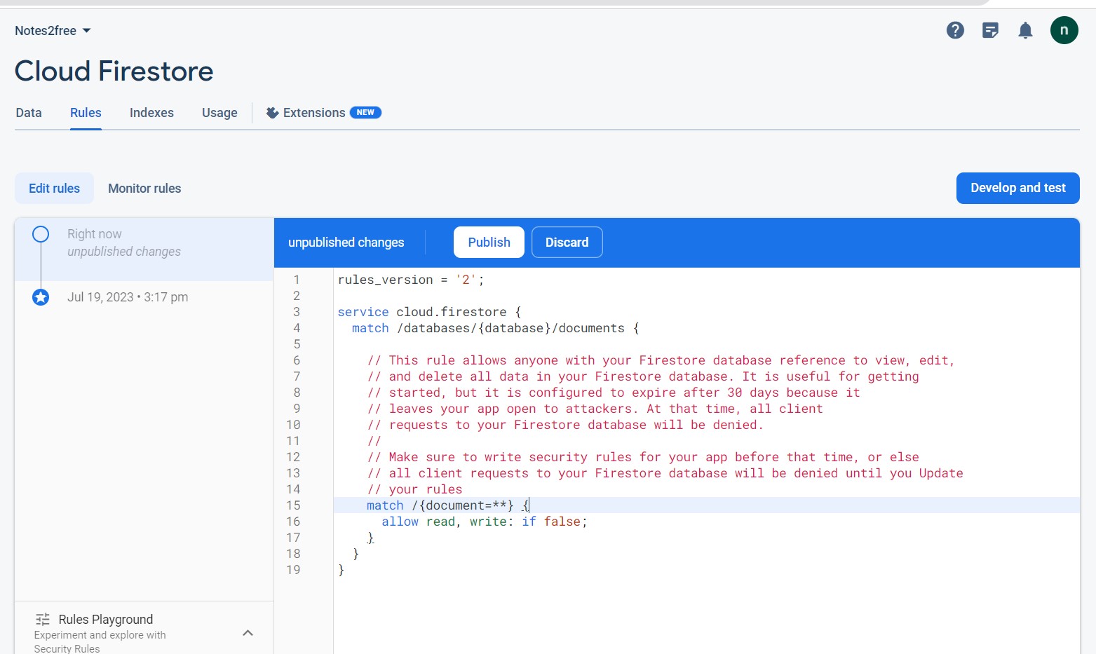 How do I turn my Firebase Cloud Firestore project from test mode into Production mode?